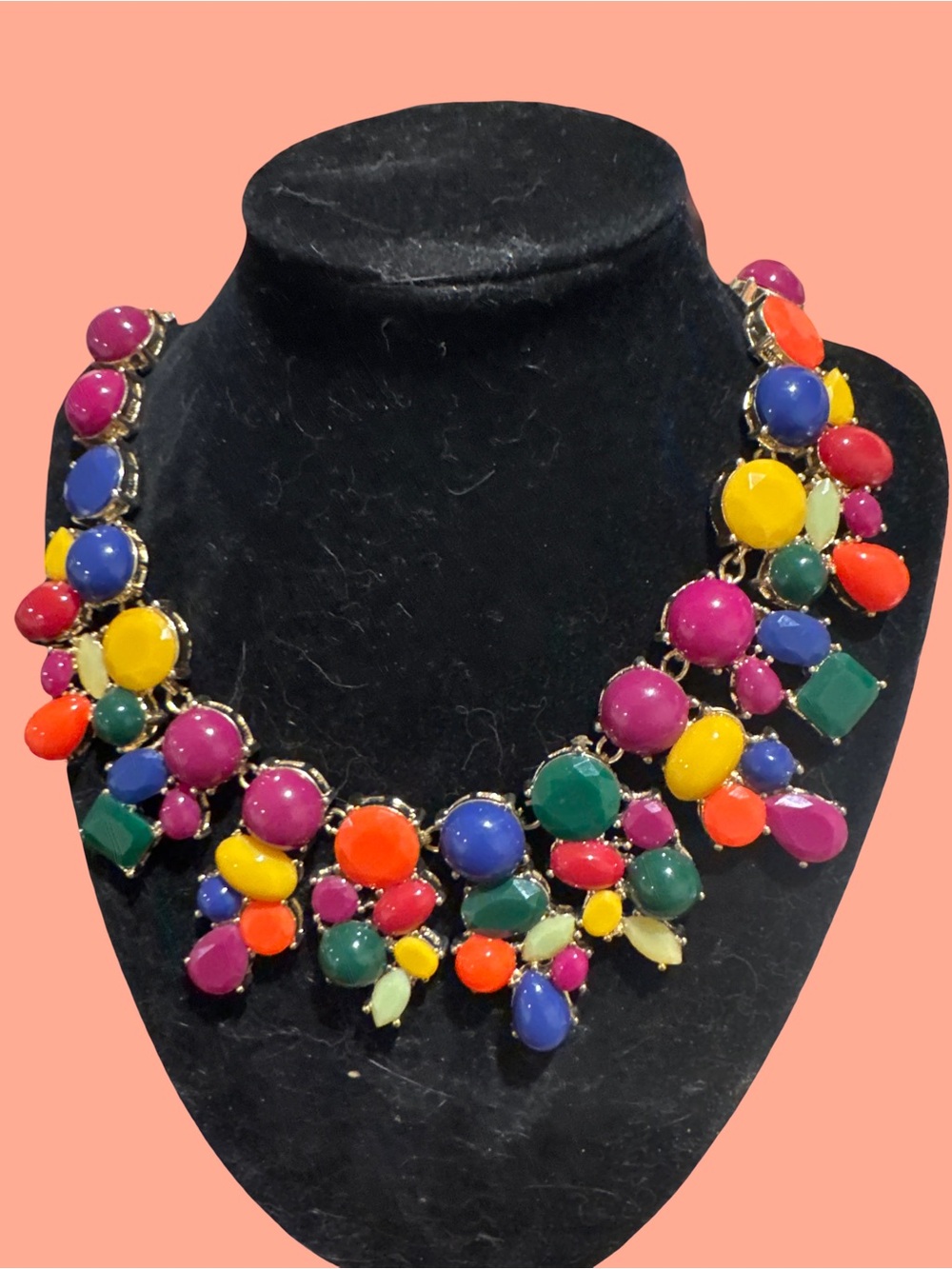 Multicolor Statement Bib Necklace - Vibrant Gem Drop Design